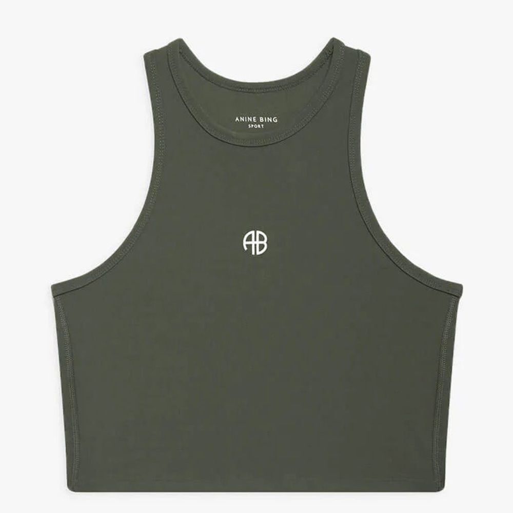 Anine Bing Brett Crop Tank Top Olive Green - Picture 2 of 5